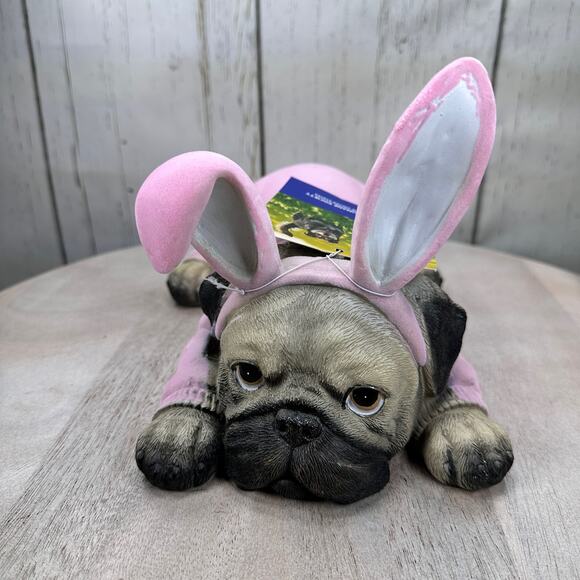 Easter Bunny Pink Laying Down Pug Frenchie French Bulldog Statue Humane Society - Picture 1 of 9